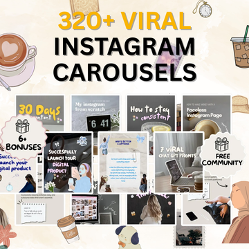 320 Aesthetic Carousel Templates + 350+ Trending Stickers | Digital Product for Canva & Social Media Marketing