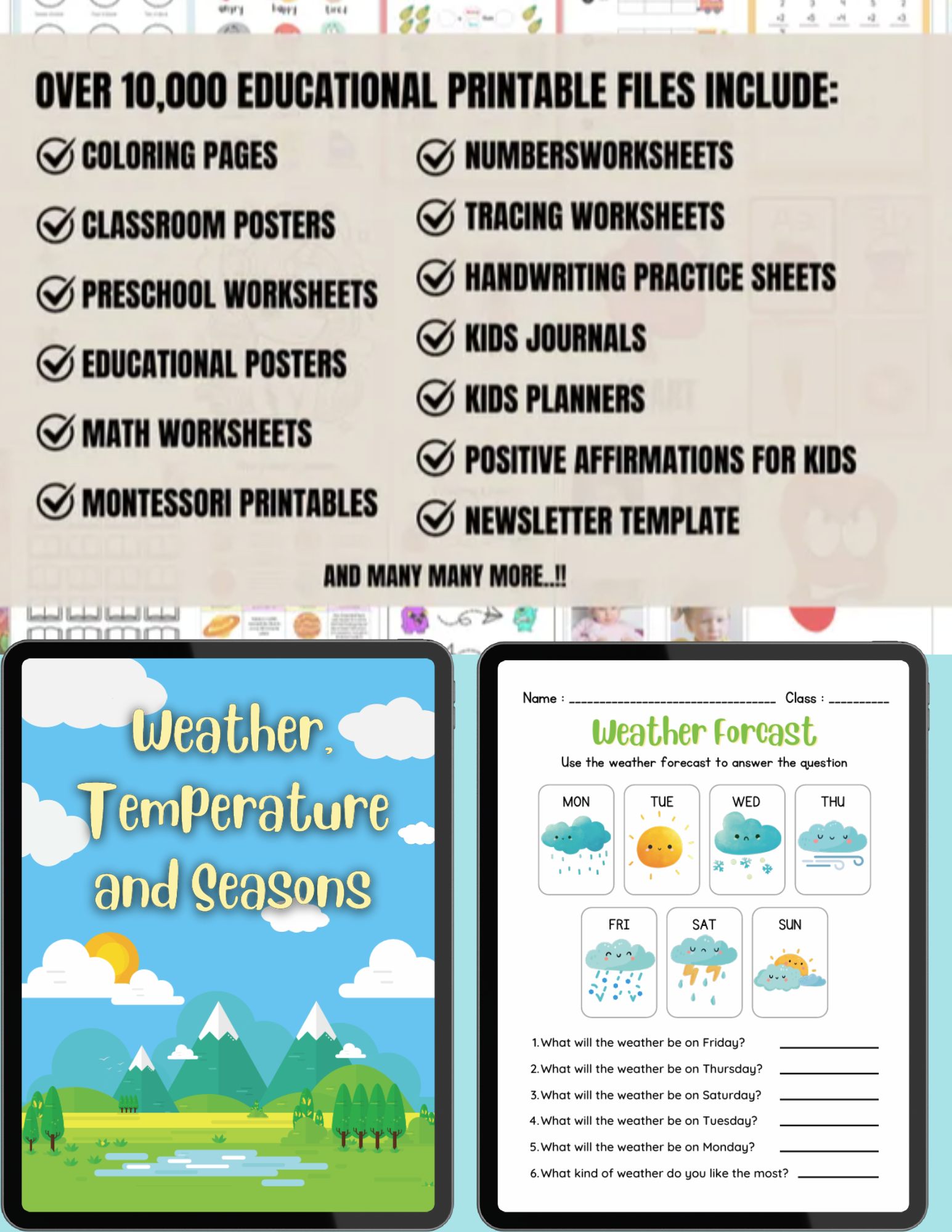 10,000+ Kids Educational Printables Bundle | Worksheets, Posters, Journals & Activities (Digital Download)