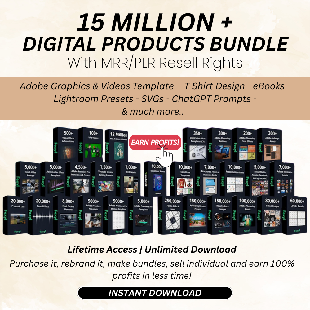 📦 Mega Digital Bundle – 15 Million+ Products | eBooks, Adobe Files, Video Editing Assets, Graphic Design & Developer Tools