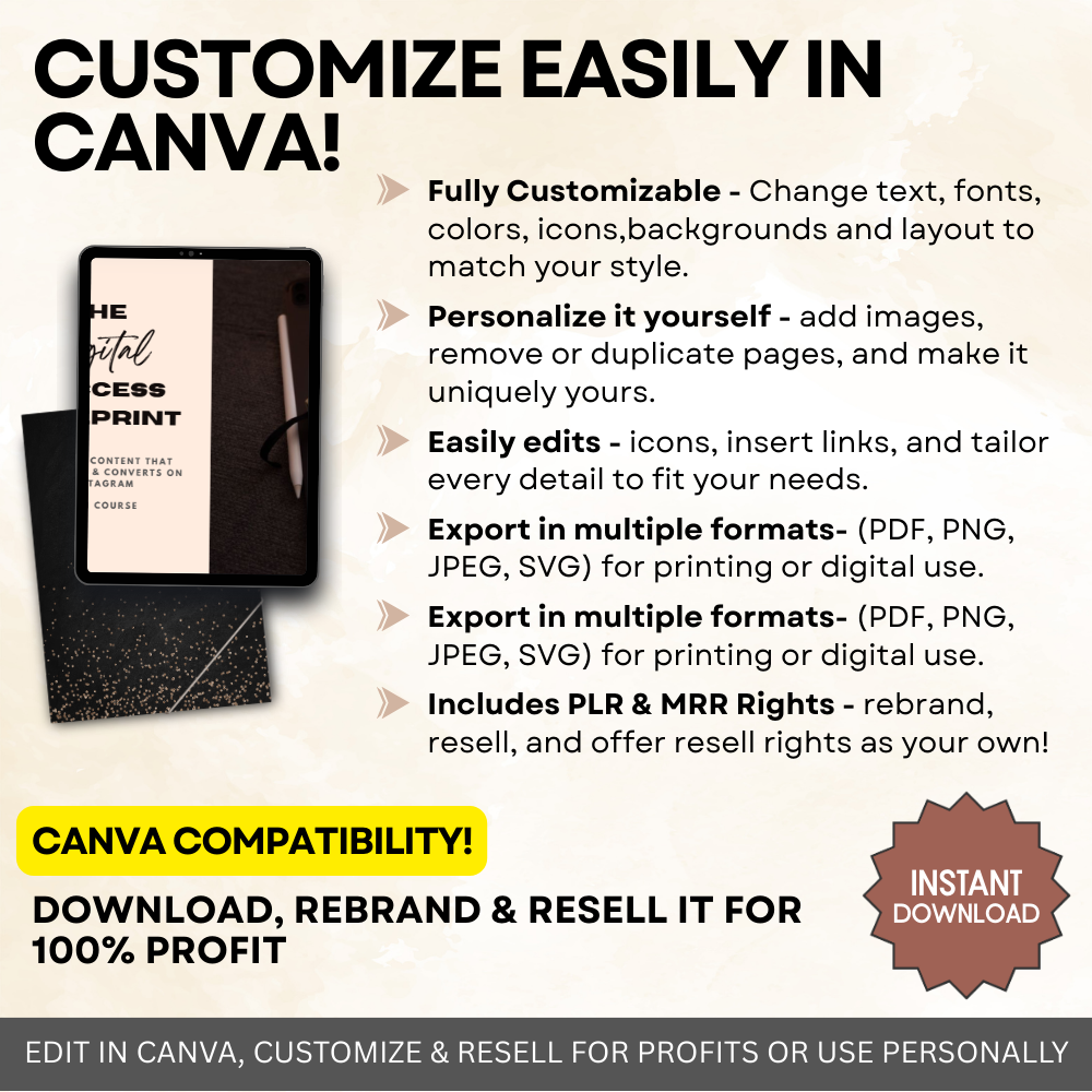 Digital Success Blueprint | Editable Digital Marketing Audio & Video Mini Course | Canva PLR + MRR | Social Media & Instagram Content Training