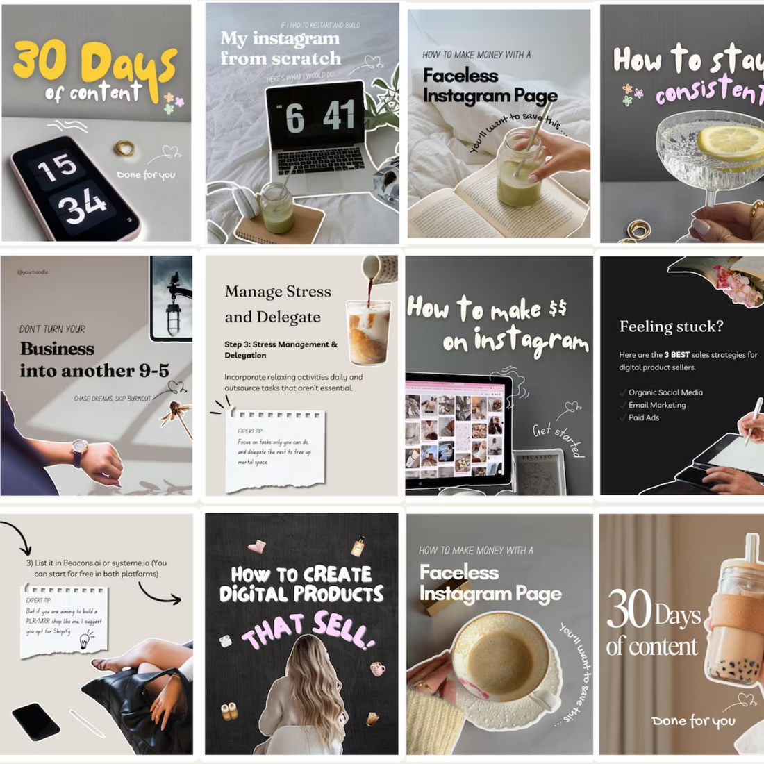 320 Aesthetic Carousel Templates + 350+ Trending Stickers | Digital Product for Canva & Social Media Marketing