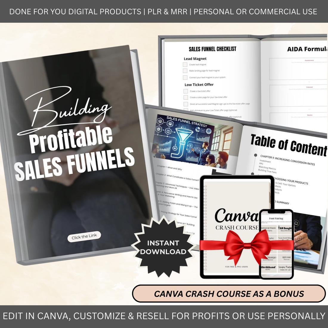 Ultimate Sales Funnel Guide for Beginners | Digital eBook + Canva Template | With PLR & MRR Rights | DFY Passive Income System