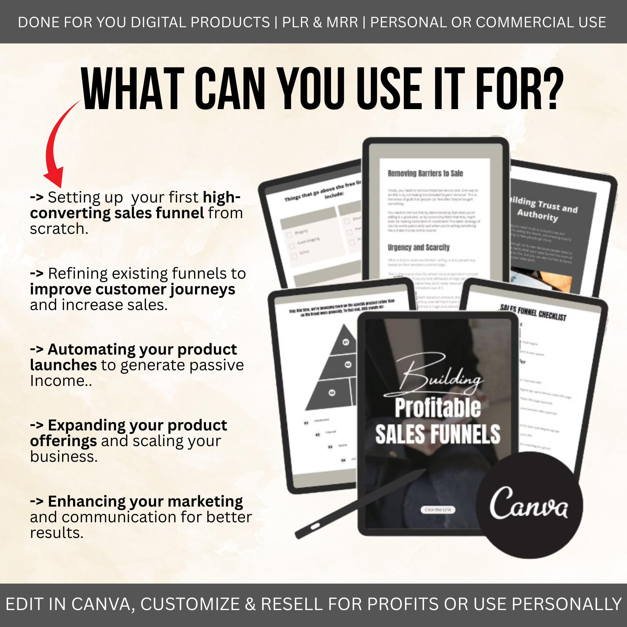Ultimate Sales Funnel Guide for Beginners | Digital eBook + Canva Template | With PLR & MRR Rights | DFY Passive Income System