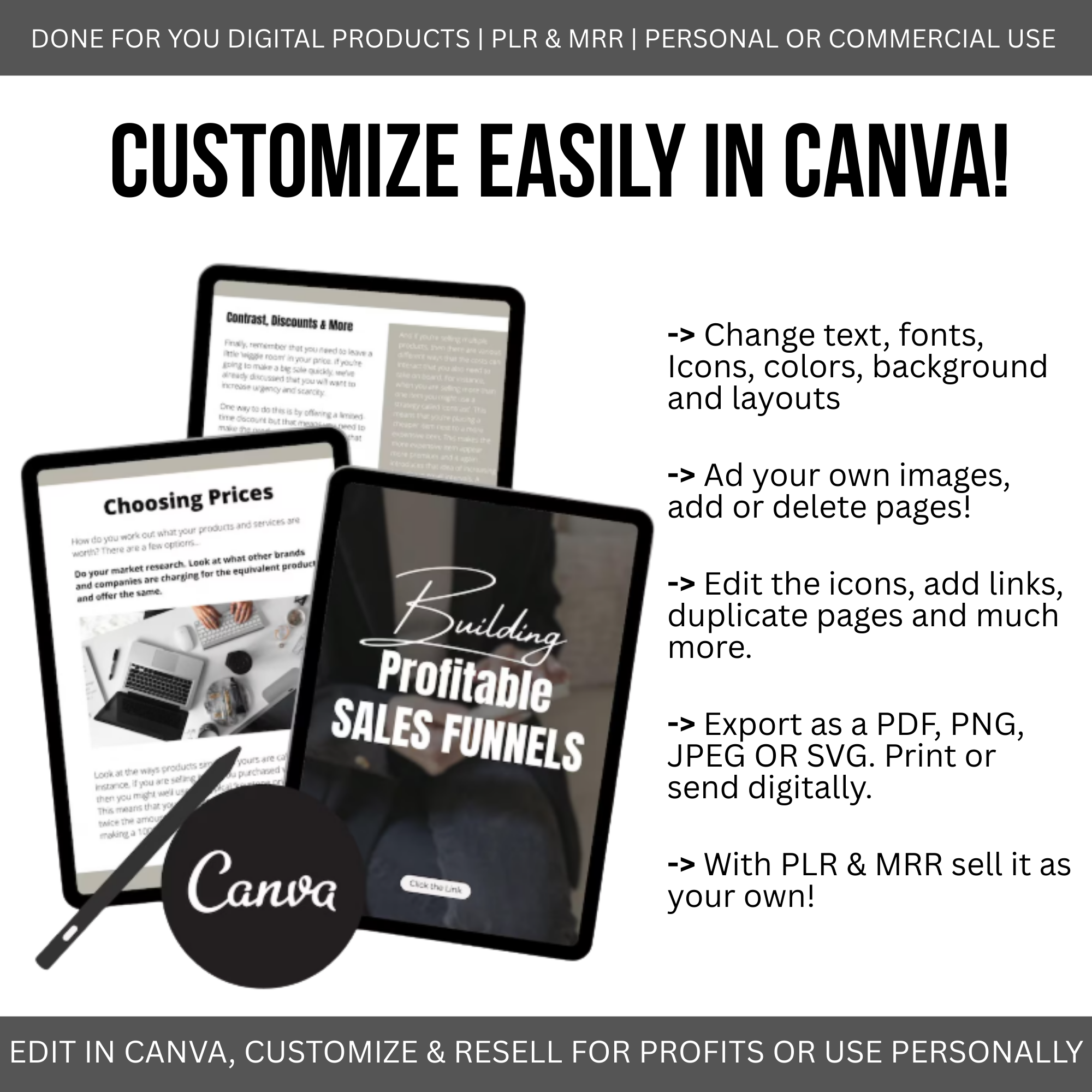 Ultimate Sales Funnel Guide for Beginners | Digital eBook + Canva Template | With PLR & MRR Rights | DFY Passive Income System