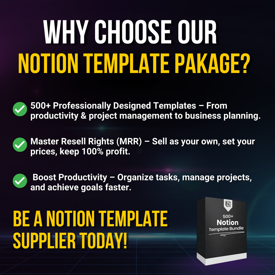 Ultimate 500+ Notion Templates Bundle – Productivity & Organization Collection with Master Resell Rights (MRR).