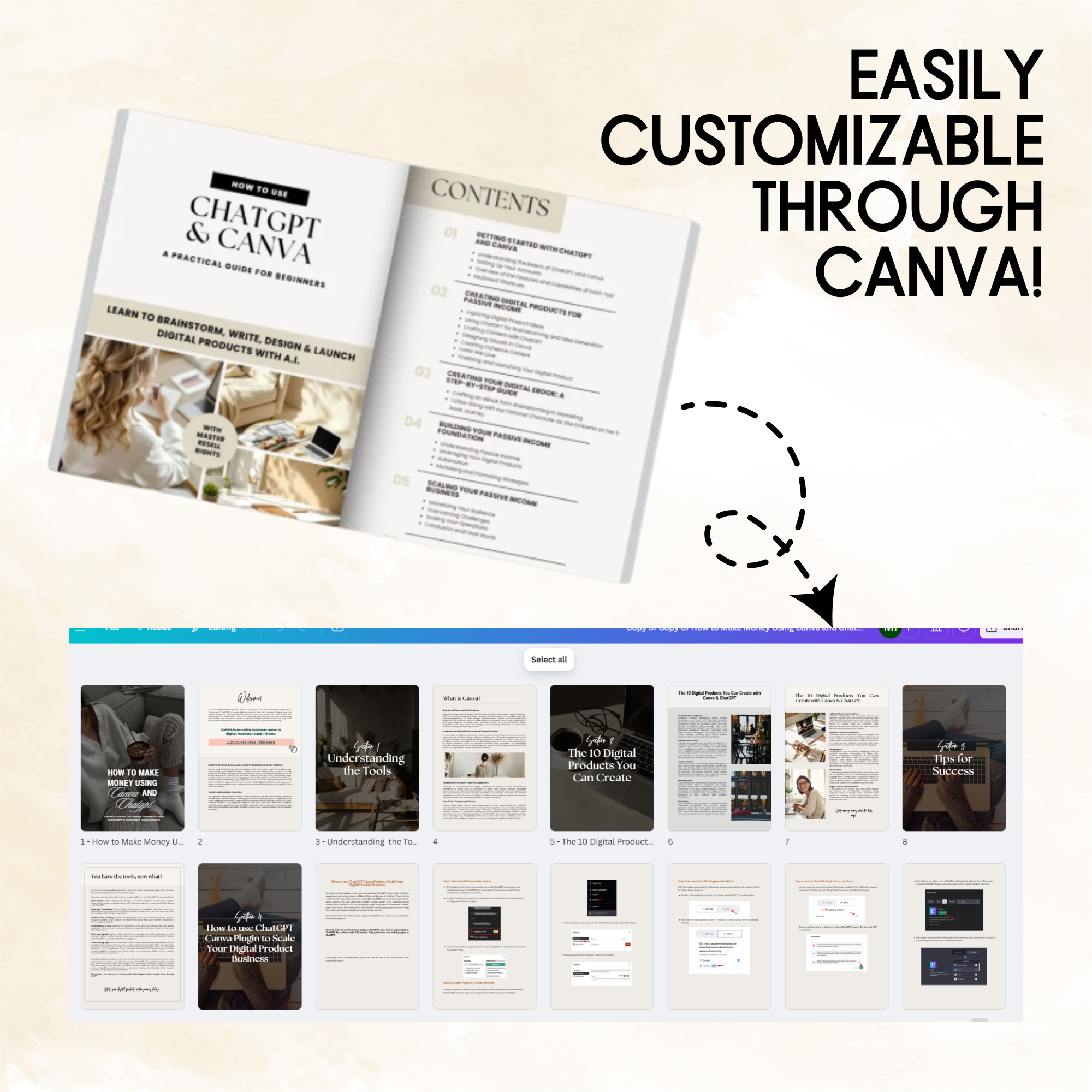 Complete ChatGPT + Canva Digital Product Creation eBook | Editable PLR/MRR Template (87 Pages + Extras)