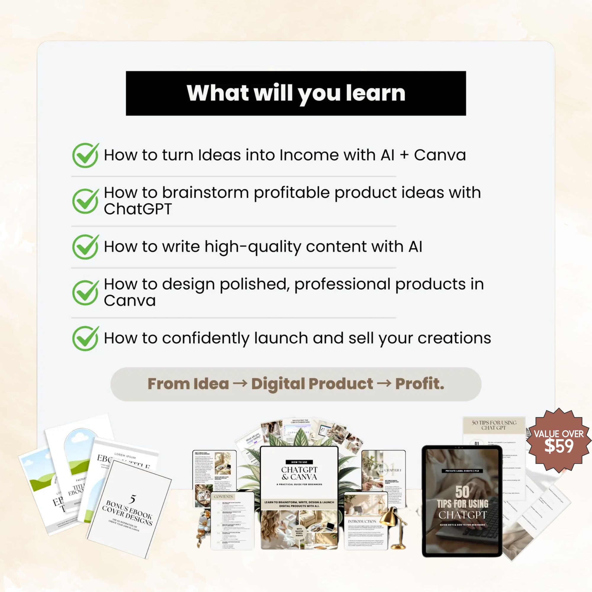 Complete ChatGPT + Canva Digital Product Creation eBook | Editable PLR/MRR Template (87 Pages + Extras)