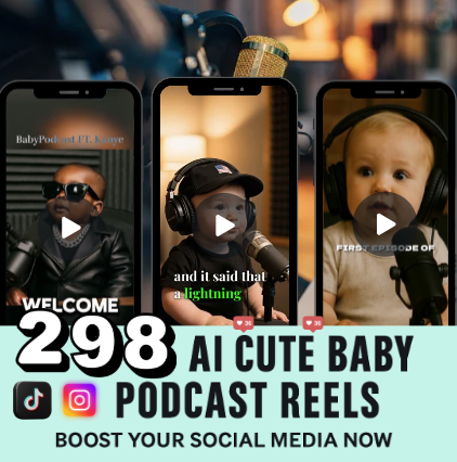 298 AI Cute Baby Podcast Reels – Instant Download Social Media Boost Pack