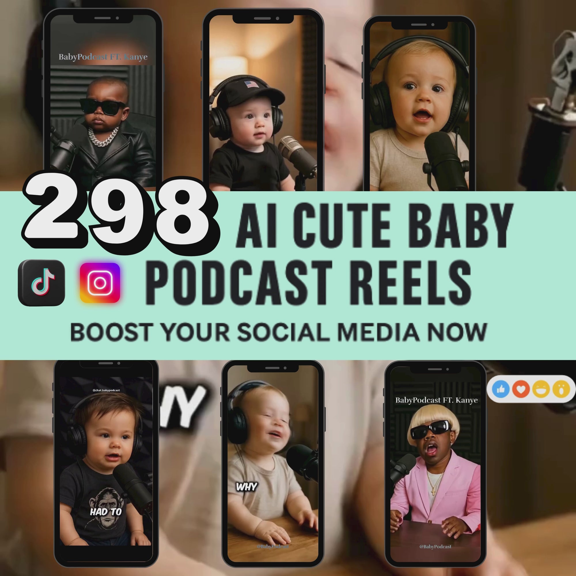 298 AI Cute Baby Podcast Reels – Instant Download Social Media Boost Pack