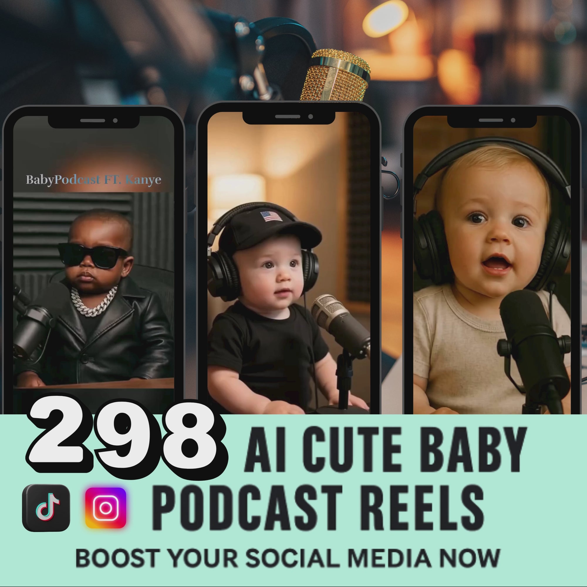 298 AI Cute Baby Podcast Reels – Instant Download Social Media Boost Pack